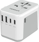 TESSAN Universal Travel Adapter 28W, Worldwide Plug Adaptor with 2 USB A and 3 USB C Ports, International Travel Adapter for EU, UK, USA, AU, Power Socket Charger for Multi Countries, Grey White