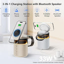 3 IN 1 Wireless Charging Station,Wireless Charger for iPhone17 16 15 14 13 12 Series Apple Watch Airpods,Bedside Docking Station with Light,Phone Stand with Bluetooth Speaker,Cool Tech Gadgets for Men