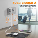 TESSAN Universal Travel Adapter 28W, Worldwide Plug Adaptor with 2 USB A and 3 USB C Ports, International Travel Adapter for EU, UK, USA, AU, Power Socket Charger for Multi Countries, Grey White